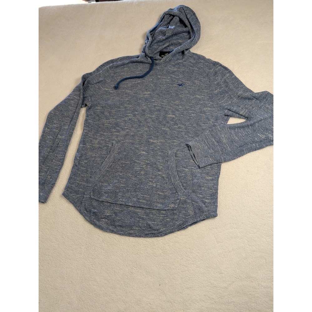 Hollister Mens Blue Marl Knit Hoodie Kangaroo Pocket Curved Hem Large‎ L